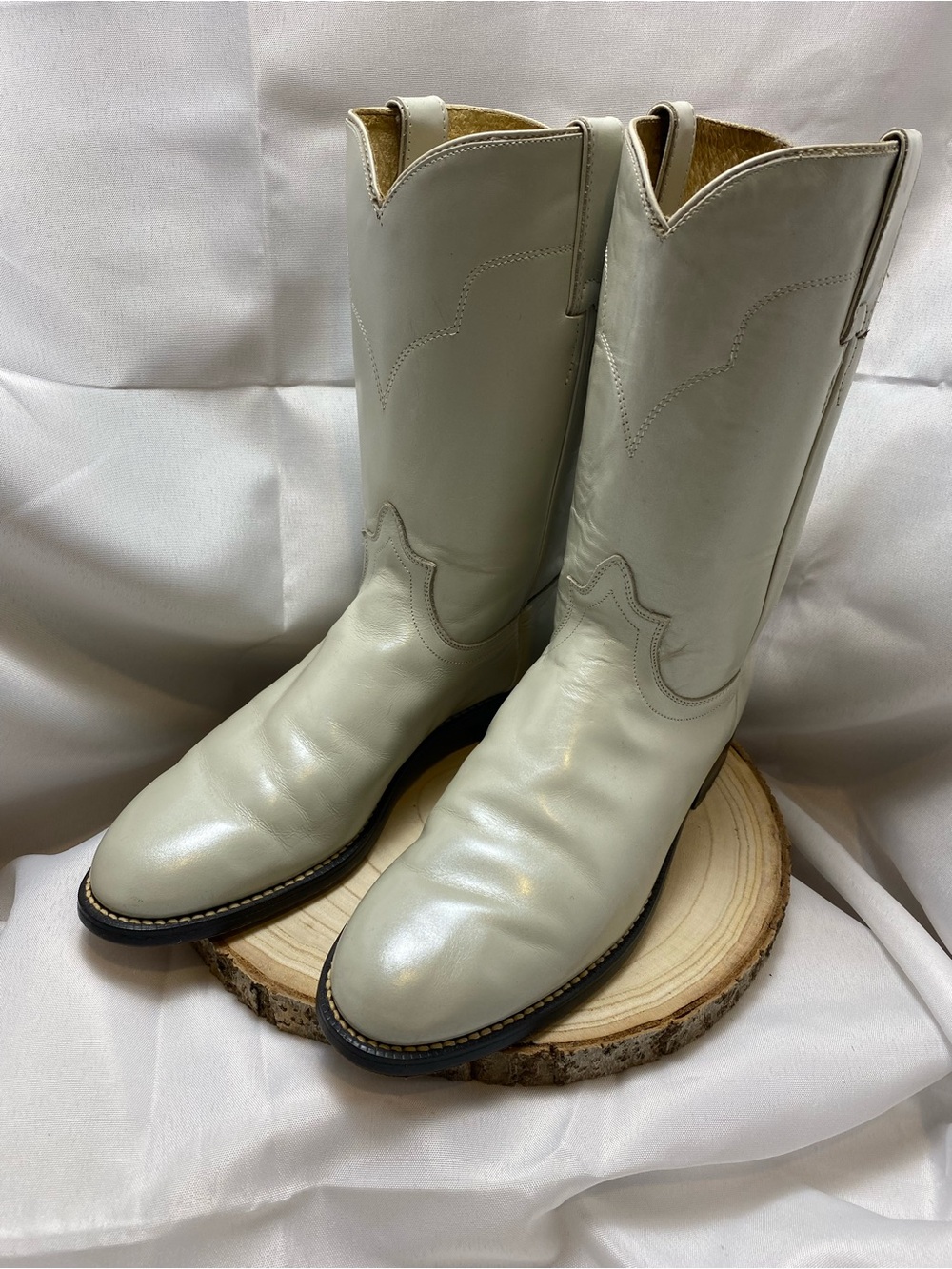 Tony Lama Cream Western Leather Cowboy Boots Sz-8B
